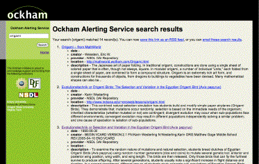 Figure 1. screen shot of Ockham Alert